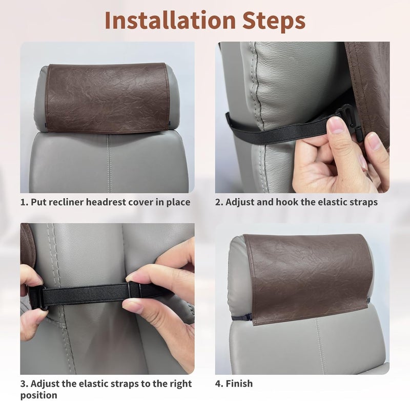 SCNK Recliner Headrest Protector-Faux Leather Headrest Covers for Recliners,Recliner Headrest Cover with Elastic Straps,Chair Headrest Cover for Recliners Protector 17 x 27 in(Dark Brown) - Image 4