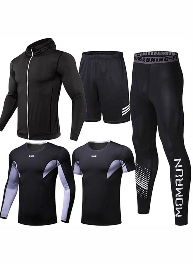 NIBEMINENT Mens Compression Shirts Short Sleeve,Sports Base Layer T-Shirts Tops, Athletic Workout Shirt 5 Pack  - Image 1