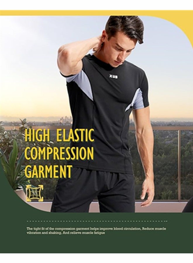 NIBEMINENT Mens Compression Shirts Short Sleeve,Sports Base Layer T-Shirts Tops, Athletic Workout Shirt 5 Pack  - Image 3