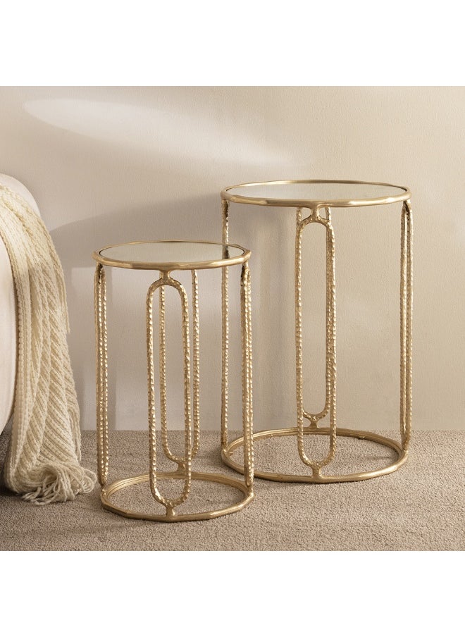 ROYAL FURNITURE Hammared Nested Table Mirror Top -Gold  - Image 2