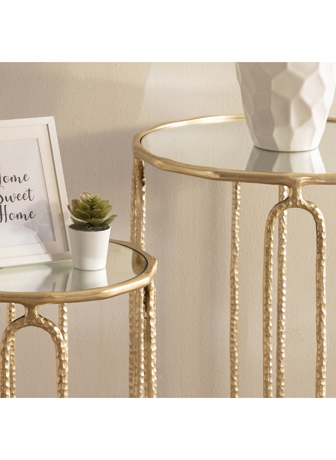 ROYAL FURNITURE Hammared Nested Table Mirror Top -Gold  - Image 3