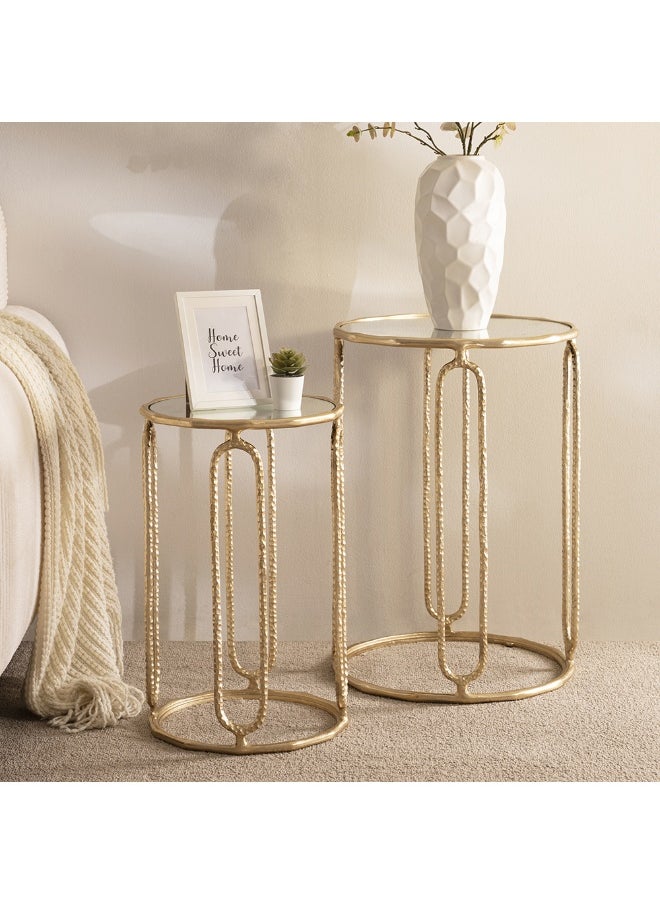 ROYAL FURNITURE Hammared Nested Table Mirror Top -Gold  - Image 1