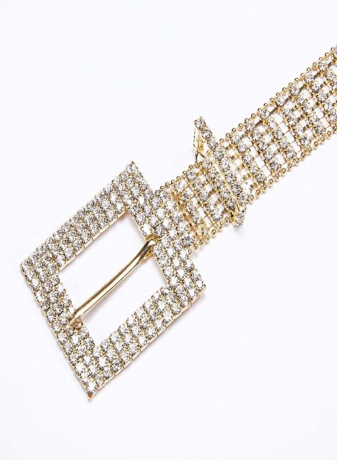 Dubulle Women Diamond Waist Belt with Shiny Rhinestone Sexy Chain Crystal Sashes Wedding Belt Bling Bridesmaid (Gold) - Image 2