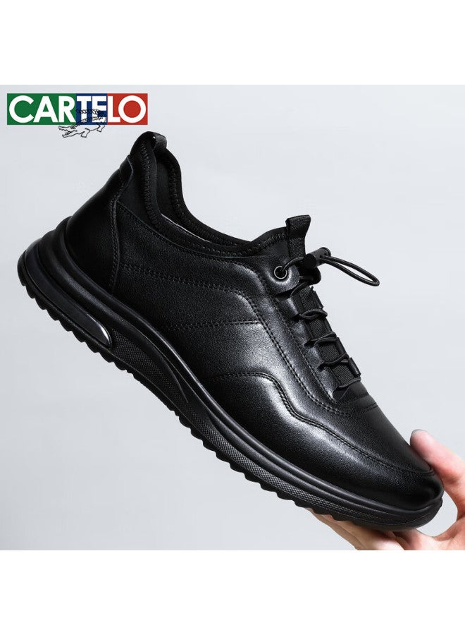 Cartelo Men's Sports Shoes Soft Sole Soft Surface First Layer Cowhide Breathable Shoes Men's Sports Shoes Kg04 Black Size 42 - Image 1