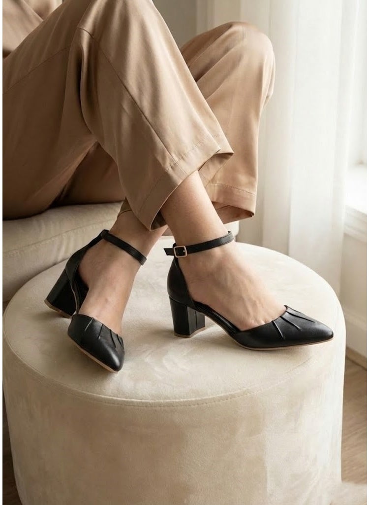 لايف ستيلاش  أحذية بكعب متوسط جلد  F-606 - اسود - Image 1