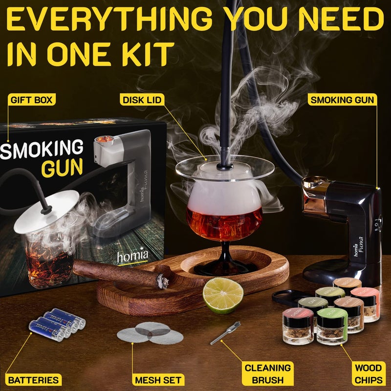 homia Cocktail Smoker Kit - Whiskey Smoker Kit - Smoke Infuser - Starter Kit, 12 PCS, Smoker Machine with Accessories and Wood Chips - Indoor Smoker - Gift for Men - Image 4