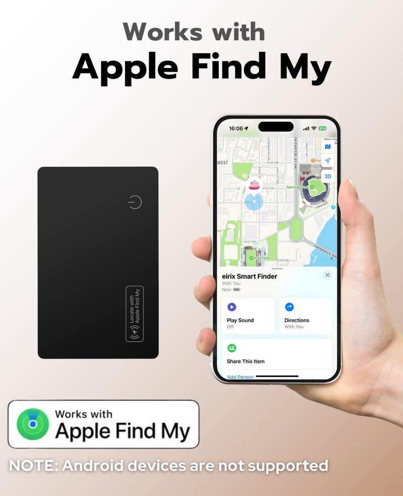 eirix Wallet Tracker Card (iOS Only), Slim Smart GPS Tracker Works with Apple Find My, Rechargeable Wallet Tracker and Item Locator for Luggage, Purse, Card Bag - Image 2
