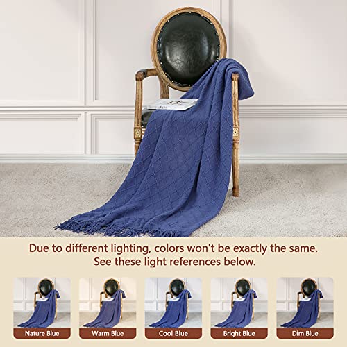 inhand Navy Blue Throw Blanket for Couch and Bed, Soft Living Room Home Decor Knitted Blanket with Tassel, Outdoor Lightweight Breathable Summer Blanket, Farmhouse Warm Woven Decorative, 50"x60" - Image 4
