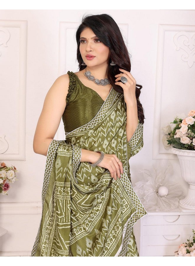 Yashika Women's Tussar Silk With Lace Printed Sari Saree with Blouse|saree for Women | Saree | New Sari | Latest Saree (AZ-YS-P1-NAJMIN GREEN LACE) - Image 2
