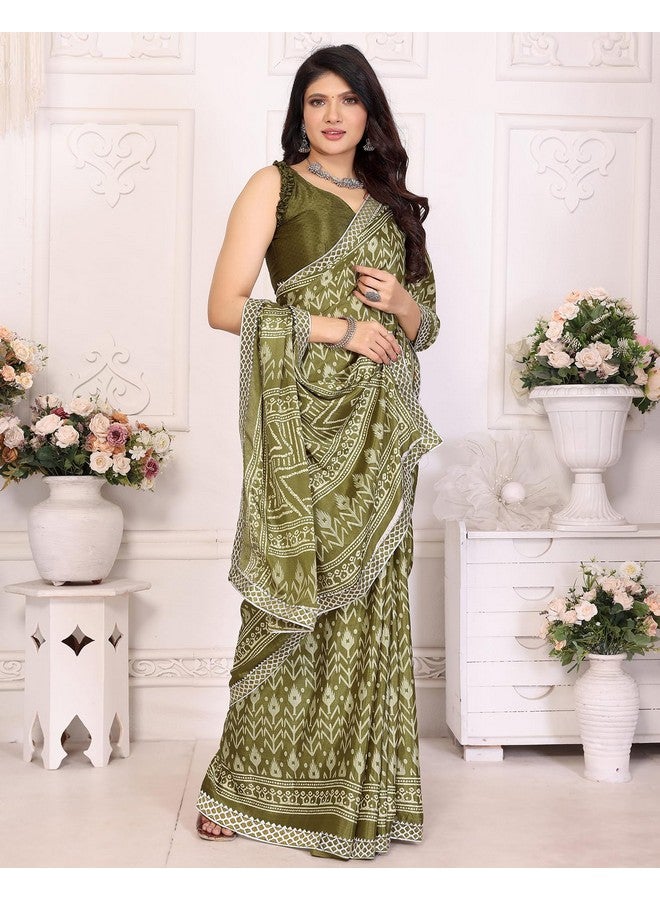 Yashika Women's Tussar Silk With Lace Printed Sari Saree with Blouse|saree for Women | Saree | New Sari | Latest Saree (AZ-YS-P1-NAJMIN GREEN LACE) - Image 3