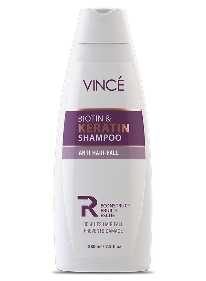 VINCE Biotin & Keratin Shampoo – Reduces Hair Fall, Strengthens Hair & Adds Volume – Promotes Softer, Shinier Hair – Gently Cleanses Scalp & Supports Healthy Growth – Paraben-Free, 230ml - Image 1