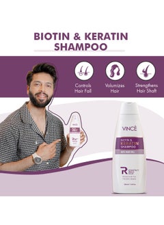 VINCE Biotin & Keratin Shampoo – Reduces Hair Fall, Strengthens Hair & Adds Volume – Promotes Softer, Shinier Hair – Gently Cleanses Scalp & Supports Healthy Growth – Paraben-Free, 230ml  - Image 4