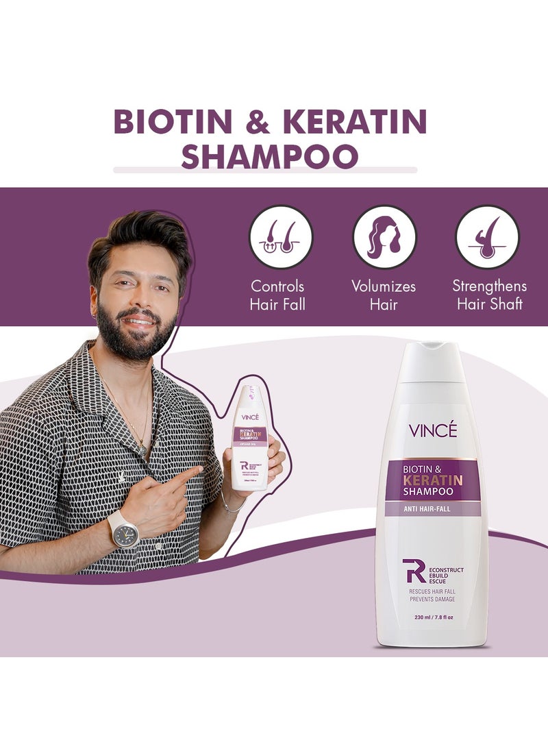 VINCE - Biotin & Keratin Shampoo – Reduces Hair Fall, Strengthens Hair & Adds Volume – Promotes Softer, Shinier Hair – Gently Cleanses Scalp & Supports Healthy Growth – Paraben-Free, 230ml - Image 1