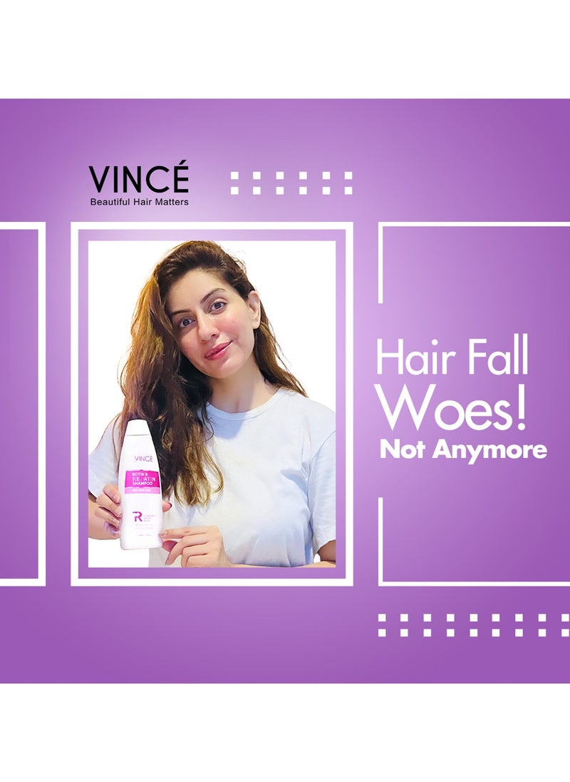 VINCE - Biotin & Keratin Shampoo – Reduces Hair Fall, Strengthens Hair & Adds Volume – Promotes Softer, Shinier Hair – Gently Cleanses Scalp & Supports Healthy Growth – Paraben-Free, 230ml - Image 1