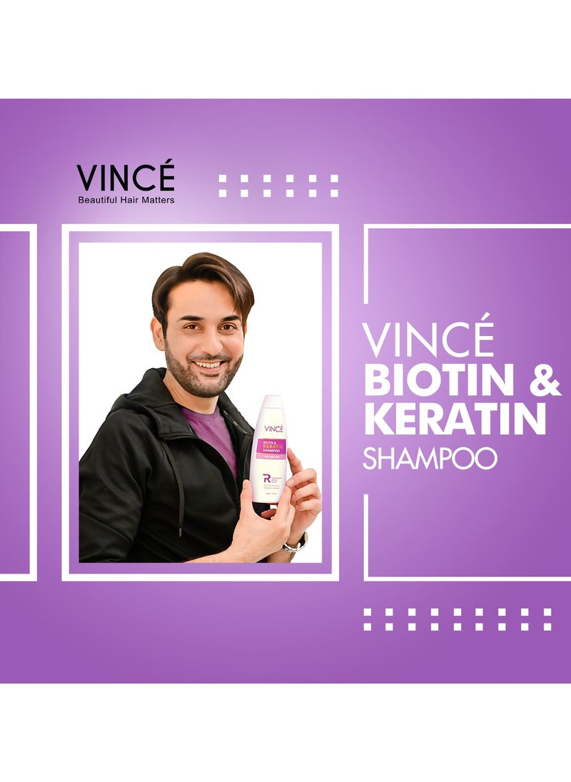 VINCE - Biotin & Keratin Shampoo – Reduces Hair Fall, Strengthens Hair & Adds Volume – Promotes Softer, Shinier Hair – Gently Cleanses Scalp & Supports Healthy Growth – Paraben-Free, 230ml - Image 1