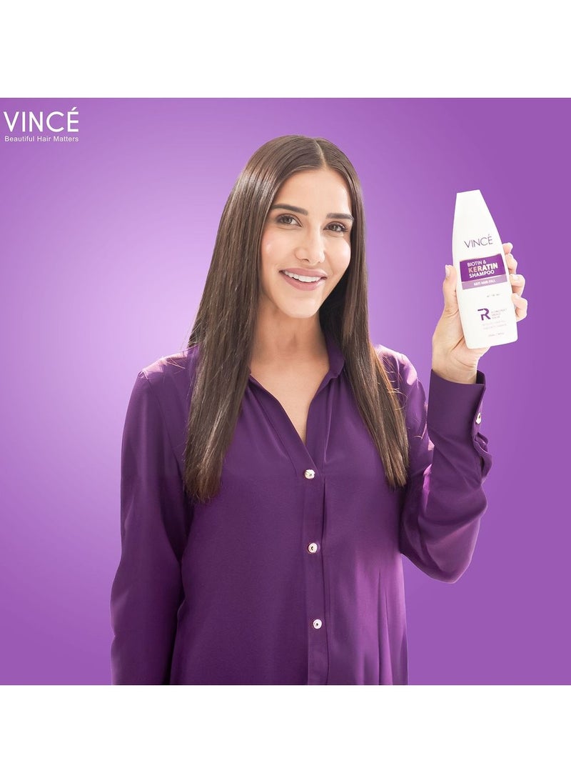 VINCE - Biotin & Keratin Shampoo – Reduces Hair Fall, Strengthens Hair & Adds Volume – Promotes Softer, Shinier Hair – Gently Cleanses Scalp & Supports Healthy Growth – Paraben-Free, 230ml - Image 1