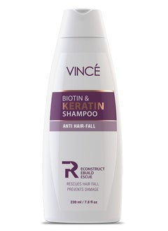 VINCE Biotin & Keratin Shampoo – Reduces Hair Fall, Strengthens Hair & Adds Volume – Promotes Softer, Shinier Hair – Gently Cleanses Scalp & Supports Healthy Growth – Paraben-Free, 230ml  - Image 1