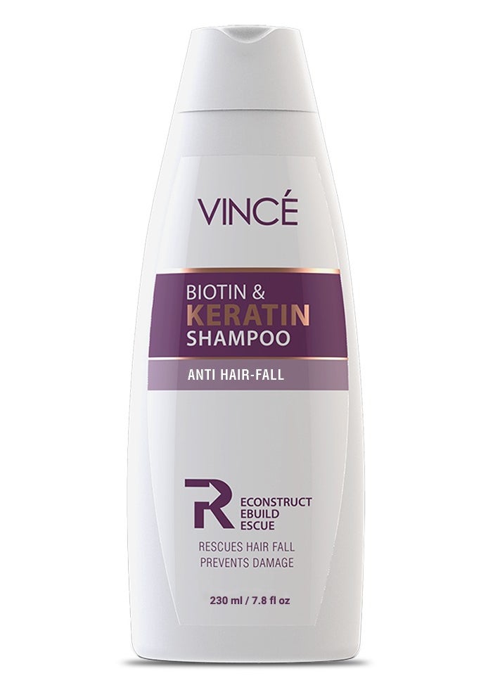 VINCE - Biotin & Keratin Shampoo – Reduces Hair Fall, Strengthens Hair & Adds Volume – Promotes Softer, Shinier Hair – Gently Cleanses Scalp & Supports Healthy Growth – Paraben-Free, 230ml - Image 1