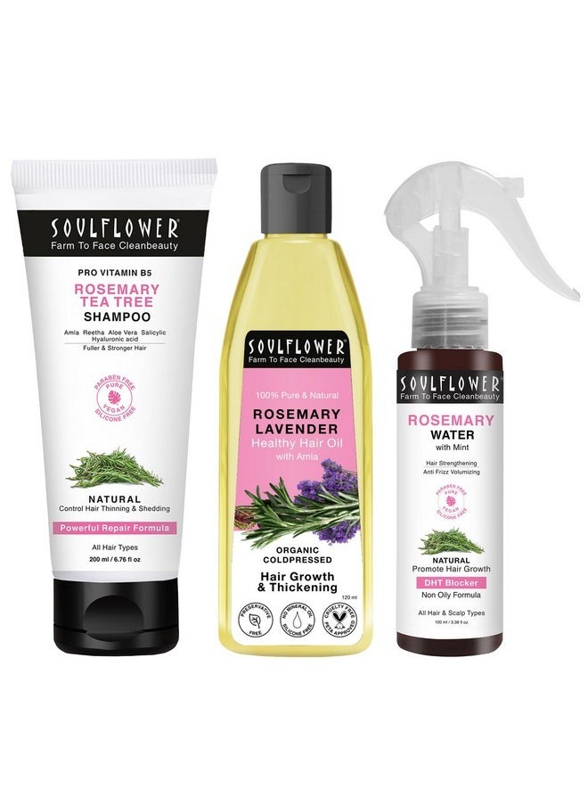 Soulflower Rosemary Hair Growth Kit, Rosemary Lavender Hair Oil (120 Ml) Rosemary Tea Tree Shampoo (200 Ml) Rosemary Water With Mint Extract (100 Ml) Healthy Hair Growth, Hair Fall Control, Strengthens Hair & Scalp  - Image 1