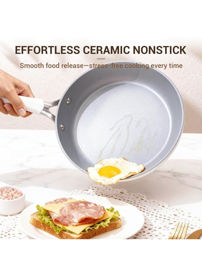 Ammeloo 15-Piece Ribbed Ceramic Cookware Set, Pots and Pans Set Non Stick, Induction Ready, Healthy Non Toxic Kitchen Cooking Set PFAS/PFOA/PTFE-Free, Silicone-wrapped Stay-Cool Handle - Image 3