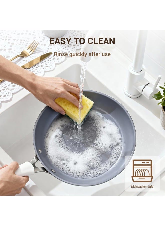 Ammeloo 15-Piece Ribbed Ceramic Cookware Set, Pots and Pans Set Non Stick, Induction Ready, Healthy Non Toxic Kitchen Cooking Set PFAS/PFOA/PTFE-Free, Silicone-wrapped Stay-Cool Handle - Image 4