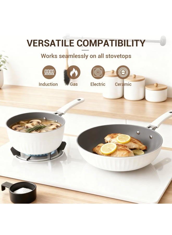 Ammeloo 15-Piece Ribbed Ceramic Cookware Set, Pots and Pans Set Non Stick, Induction Ready, Healthy Non Toxic Kitchen Cooking Set PFAS/PFOA/PTFE-Free, Silicone-wrapped Stay-Cool Handle - Image 5