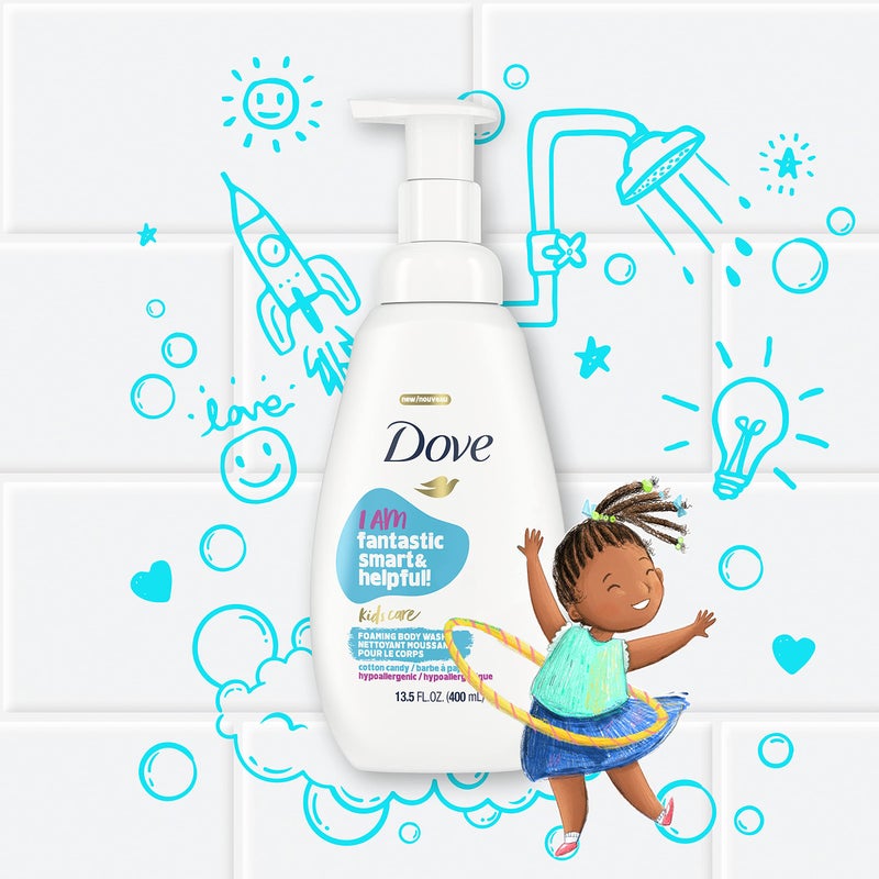Dove Kids Care Foaming Body Wash For Kids Cotton Candy Hypoallergenic Skin Care 13.5 oz - Image 2