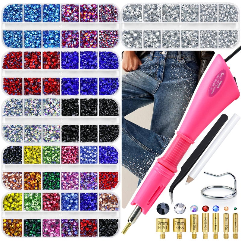 Briskbloom Hotfix Rhinestones Applicator Kit with 11000PCS Hot Fix Crystals 3mm 4mm 5mm, Bedazzler Kit with Rhinestones 10SS 16SS 20SS for Blinging Clothes Fabric, 3 Gems Sizs, Multi-Colors - Image 1