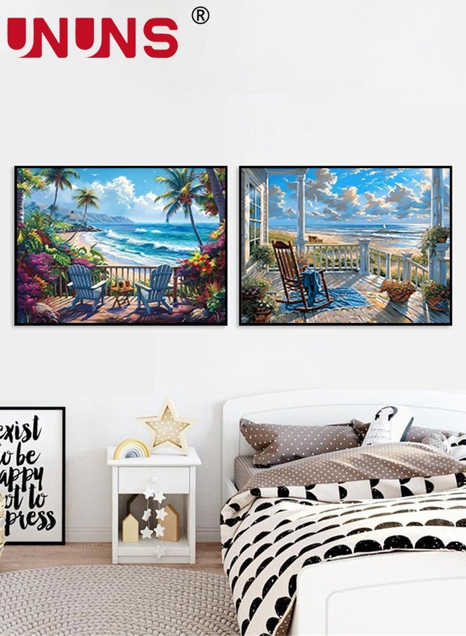 UNUNS 4 Pack DIY Paint by Number Kit,Paint by Numbers for Adults and Kids Beginner,Tropical Beach Designs Painting by Number Kits On Canvas, Number Artist Paint by Number Kit DIY Oil Painting Acrylic Paints Home Wall Decor(40*50cm) - Image 3