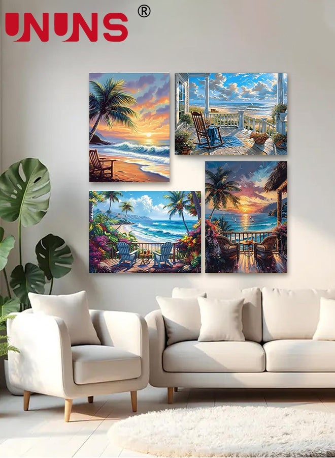 UNUNS 4 Pack DIY Paint by Number Kit,Paint by Numbers for Adults and Kids Beginner,Tropical Beach Designs Painting by Number Kits On Canvas, Number Artist Paint by Number Kit DIY Oil Painting Acrylic Paints Home Wall Decor(40*50cm) - Image 2