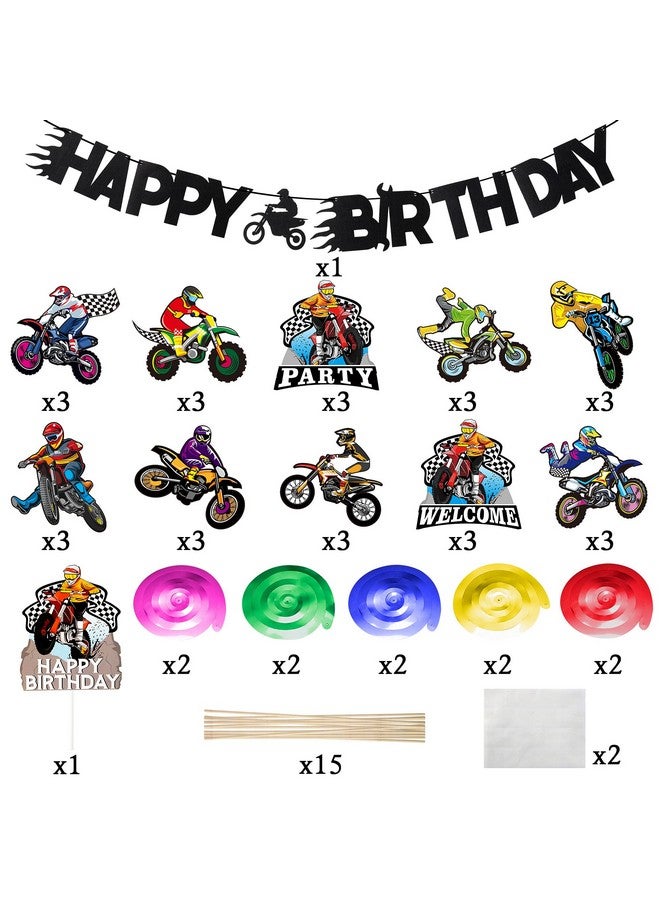 ANGOLIO 42Pcs Dirt Bike Party Decoration Kit Motocross Party Hangling Swirls Dirt Bike Extreme Sports Racing Birthday Party Banner Cake Topper And Table Centerpieces For Man'S Or Boys - Image 3