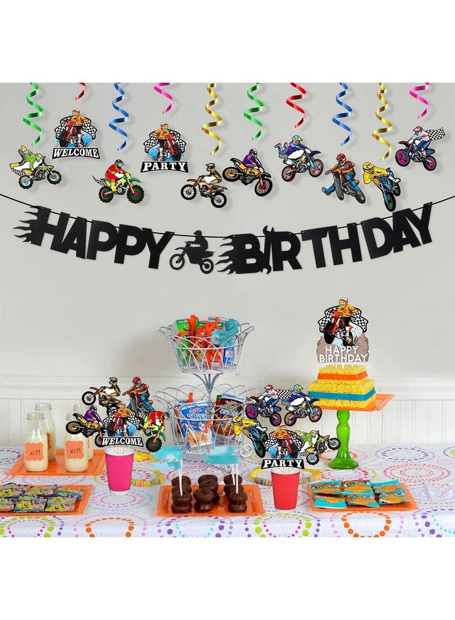 ANGOLIO 42Pcs Dirt Bike Party Decoration Kit Motocross Party Hangling Swirls Dirt Bike Extreme Sports Racing Birthday Party Banner Cake Topper And Table Centerpieces For Man'S Or Boys - Image 5