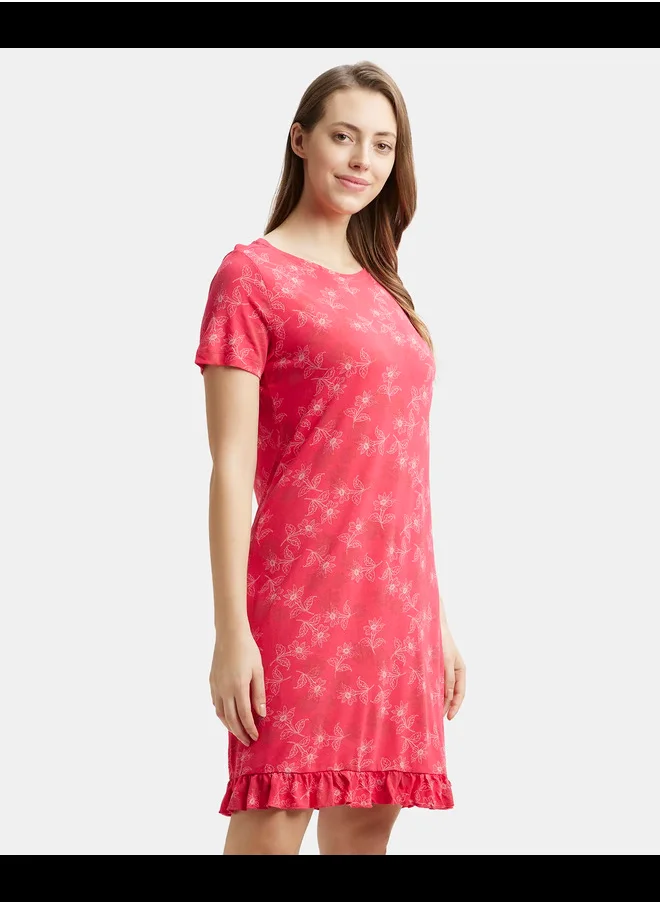 جوكي Jockey RX25 Women's Micro Modal Cotton Ruffled Hem Styled Half Sleeve Printed Sleep Dress