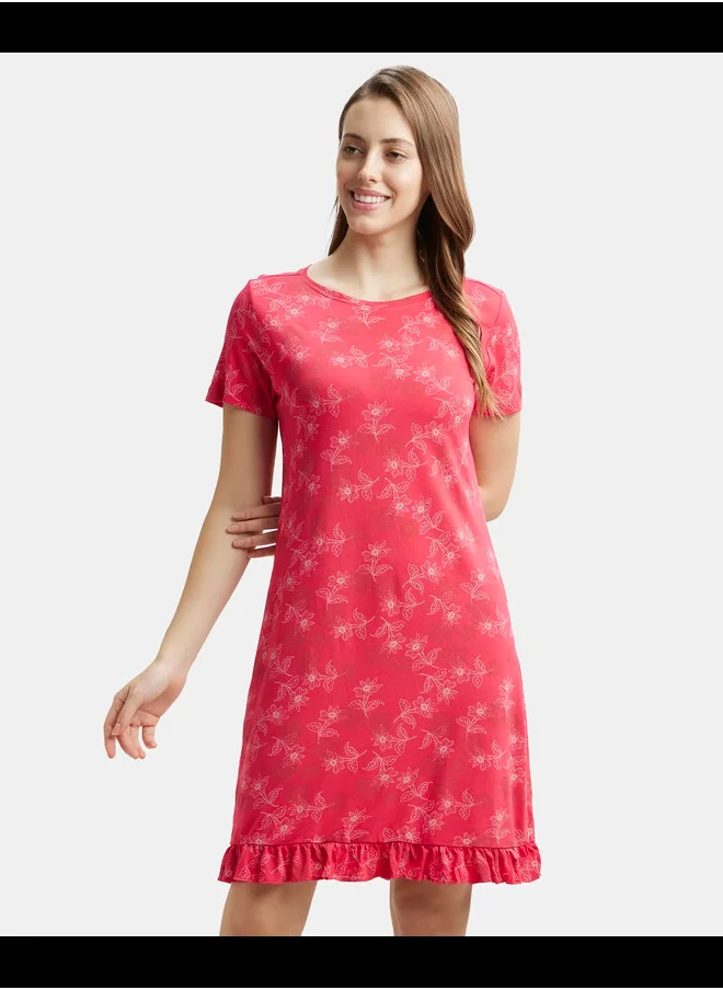 جوكي Jockey RX25 Women's Micro Modal Cotton Ruffled Hem Styled Half Sleeve Printed Sleep Dress