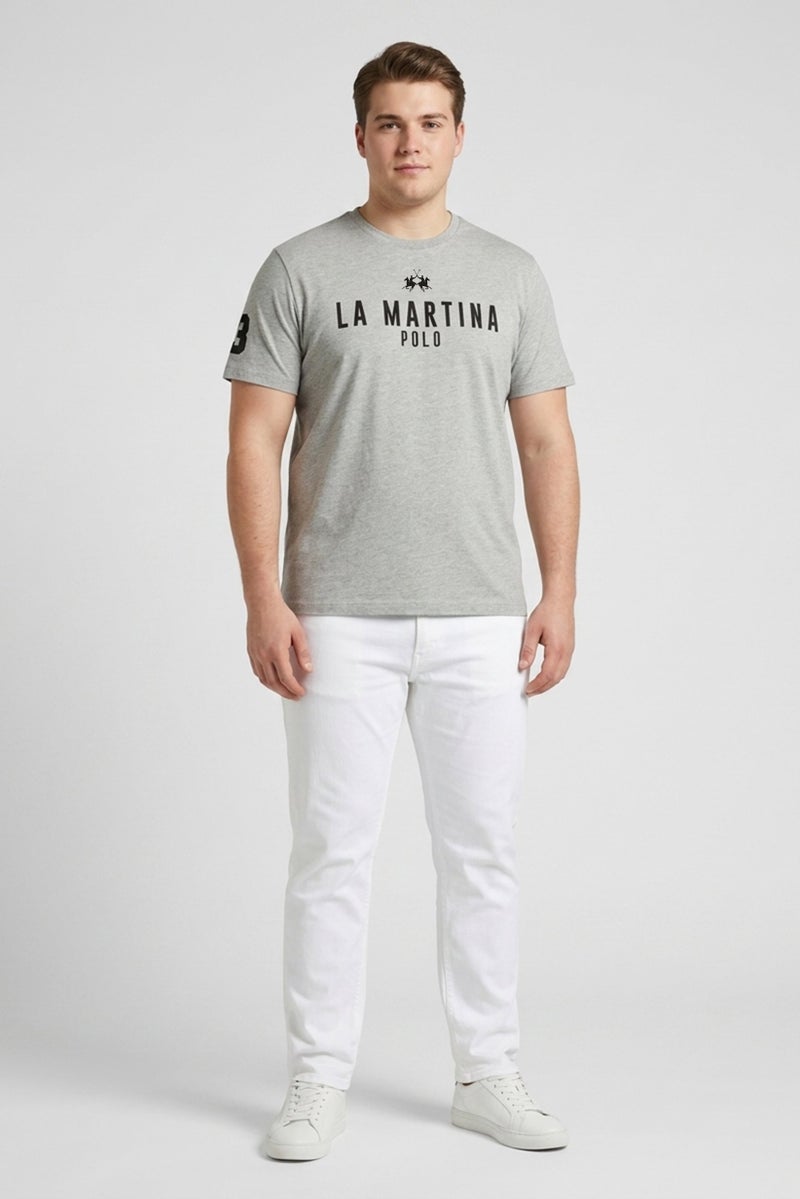 La Martina Men Crew Neck Short Sleeve Brand Logo T-Shirt, Light Grey - Image 2