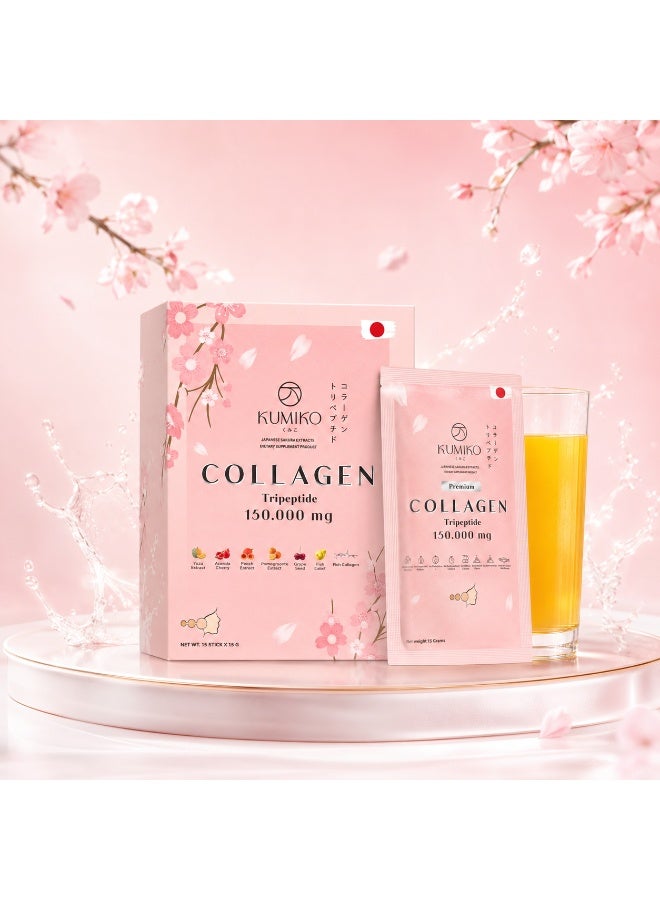 Kumiko Collagen Tripeptide 150,000mg Daily Beauty Glow Drink With Fish Collagen, Q10, Yuzu, Acerola Cherry & Fruit Extracts - Image 1