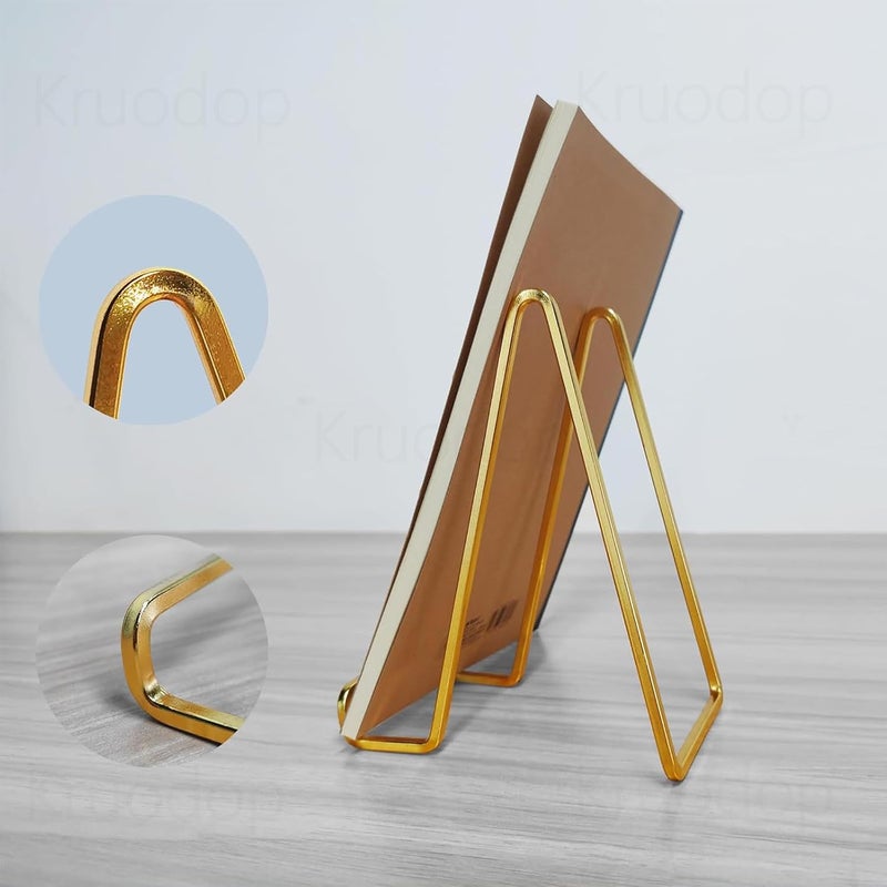 Kruodop 3 حاملات أطباق معدنية مقاس 3 بوصة للعرض، حامل أطباق إطار صور حامل عرض، حامل صور طاولة، حوامل حديدية لعرض إطارات الصور، الأطباق، الأسطوانات الفينيل، الكتب، اللافتات (ذهبي) - Image 3