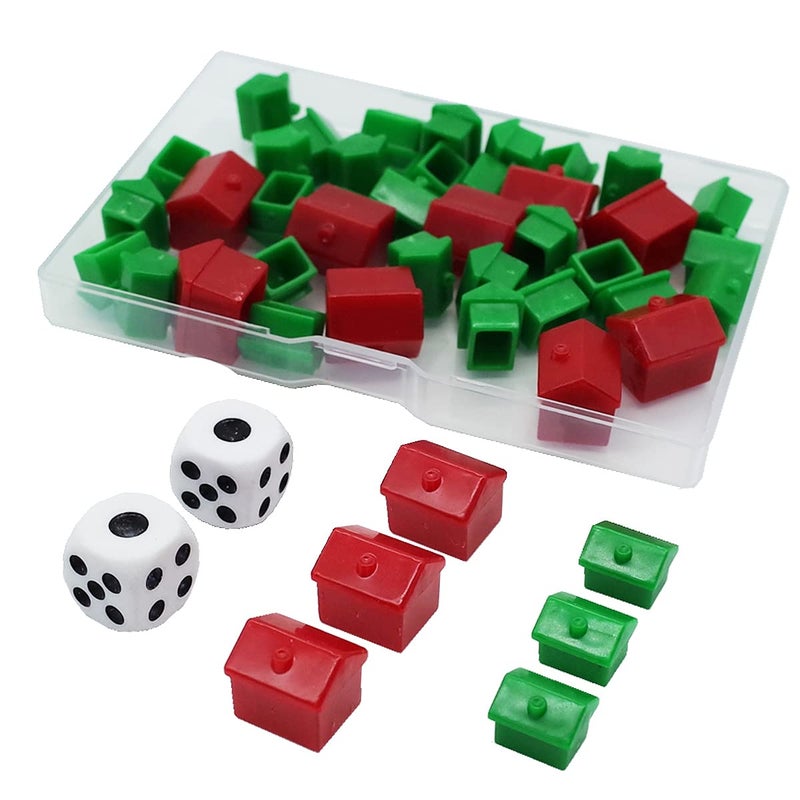 FOIBURELY 46 Pieces Game Replacement Pieces Games Hotels Houses and Dice, Game Set of Plastic - Image 1