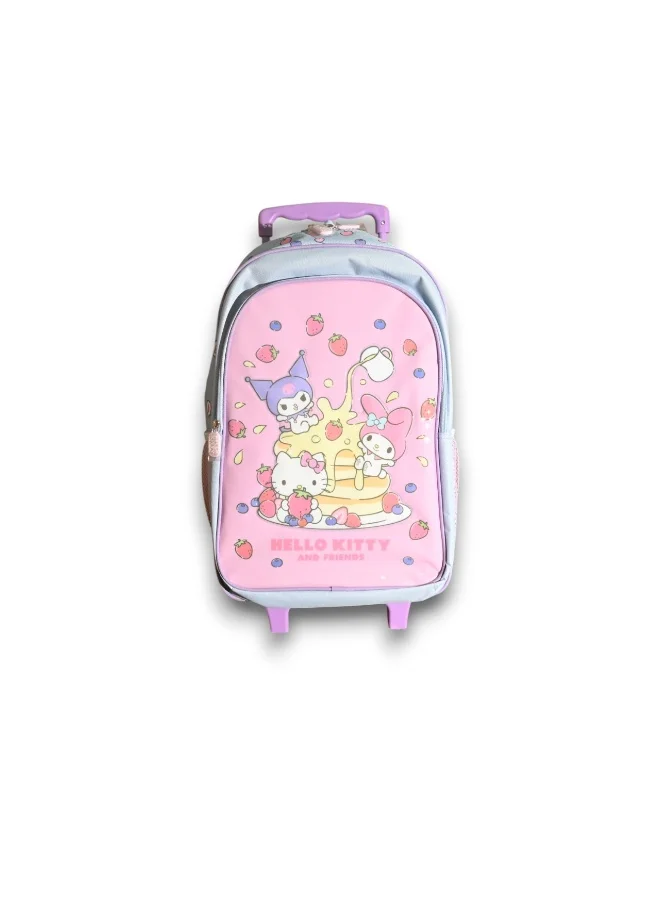 هالو كيتي حقيبة سفر بعجلات مقاس 18 بوصة، حقيبة غداء، حافظة أقلام، زجاجة مياه، صندوق غداء