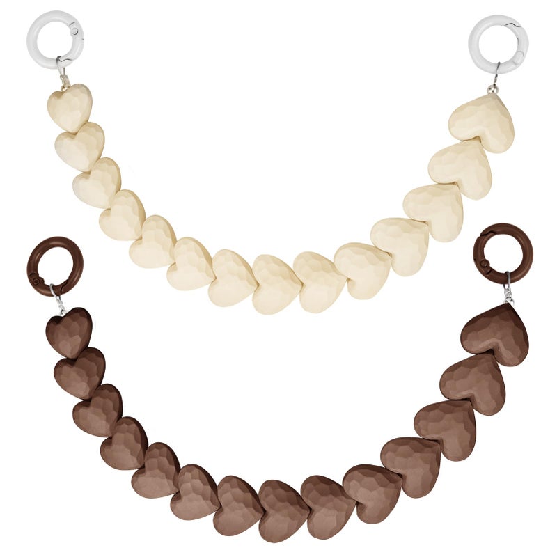 ZLSPTK 2Pcs Purse Extender Chain Heart Bag Extender Chain Brown Purse Strap Extenders Beige Purses Strap Replacement Crossbody Cute Bags Accessories for Women Bag Charms for Handbags Tote Bags Purses Making - Image 1