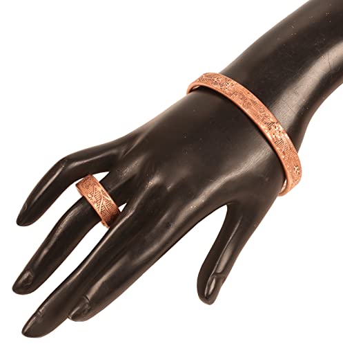 Touchstone Copper Magnetic Hand Forged With Solid And High Gauge Engraved Petals Pattern Minimalistic Elegance Pure Copper Bracelet And Matching Ring In Natural Tone - Image 3