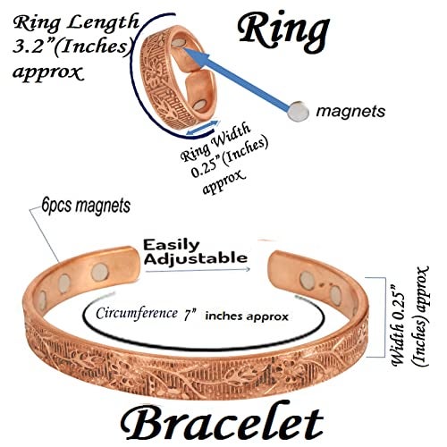 Touchstone Copper Magnetic Hand Forged With Solid And High Gauge Engraved Petals Pattern Minimalistic Elegance Pure Copper Bracelet And Matching Ring In Natural Tone - Image 4