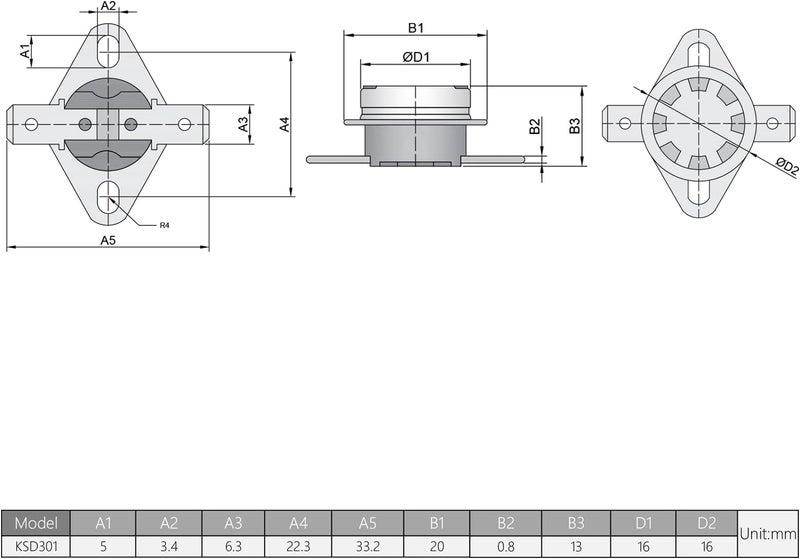 Fielect KSD301 Thermostat Temperature Control Switch,Adjust Snap Disc Temperature Switch 115°C Normally Closed 5 Pcs - Image 4