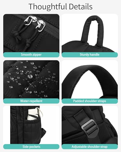 CLOKARS Women Back Pack for Work, 17.3in Laptop Backpack for College Teen Girls Quilted Computer Bag for Nurse Casual Daypack Travel, Black - Image 4