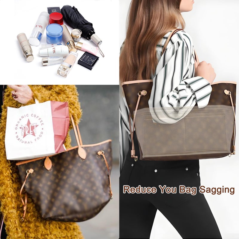 Doxo Purse Organizer Insert for Handbags & Base Shaper 2pc Set,Felt Organizer Insert Large Tote,Bag Organizer with Zipper 7 Sizes,Fit Speedy Neverfull MM/City33 and More(Beige-L-Combination) - Image 3