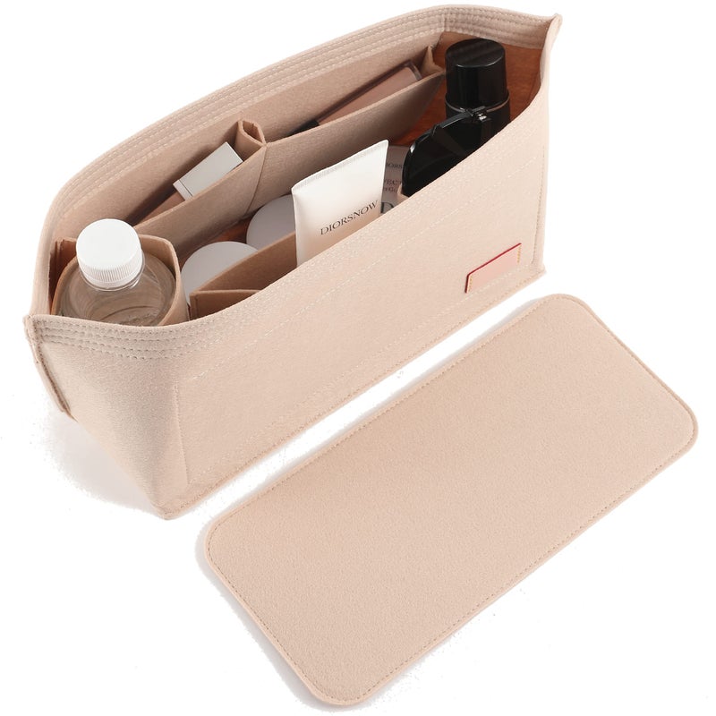 Doxo Purse Organizer Insert for Handbags & Base Shaper 2pc Set,Felt Organizer Insert Large Tote,Bag Organizer with Zipper 7 Sizes,Fit Speedy Neverfull MM/City33 and More(Beige-L-Combination) - Image 1