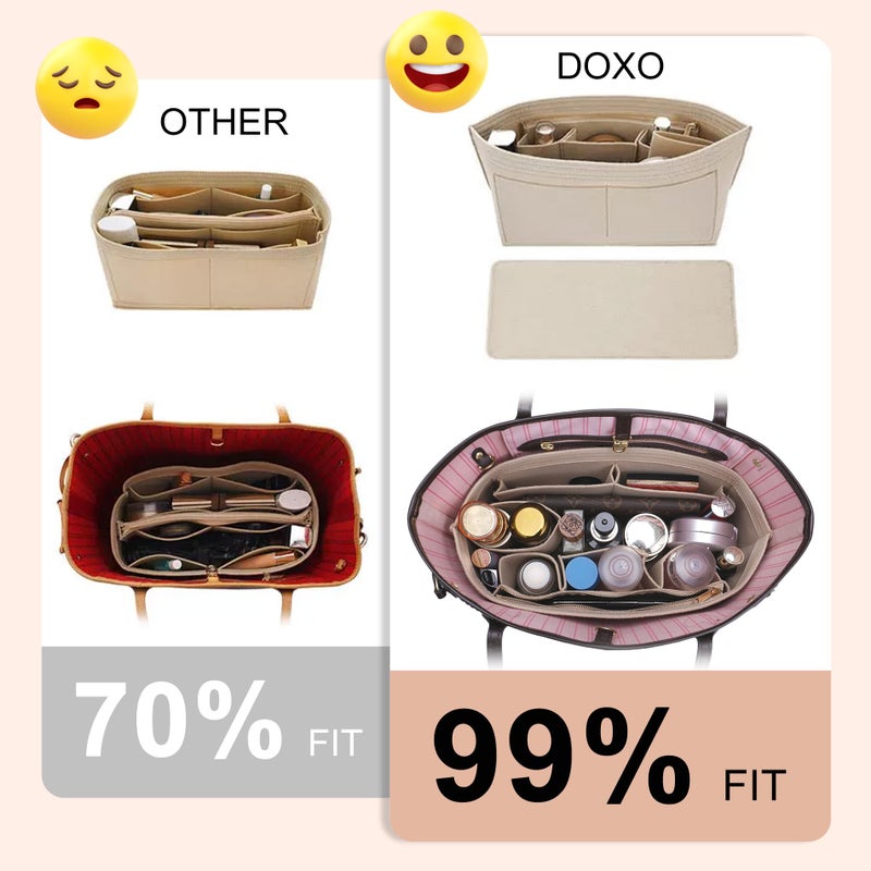 Doxo Purse Organizer Insert for Handbags & Base Shaper 2pc Set,Felt Organizer Insert Large Tote,Bag Organizer with Zipper 7 Sizes,Fit Speedy Neverfull MM/City33 and More(Beige-L-Combination) - Image 4