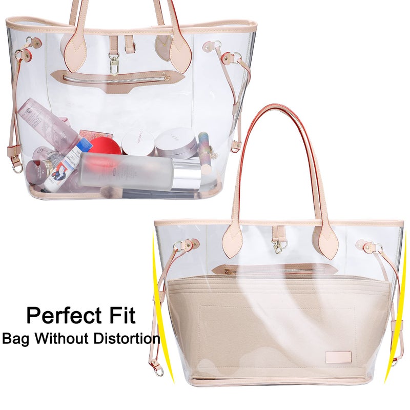 Doxo Purse Organizer Insert for Handbags & Base Shaper 2pc Set,Felt Organizer Insert Large Tote,Bag Organizer with Zipper 7 Sizes,Fit Speedy Neverfull MM/City33 and More(Beige-L-Combination) - Image 5