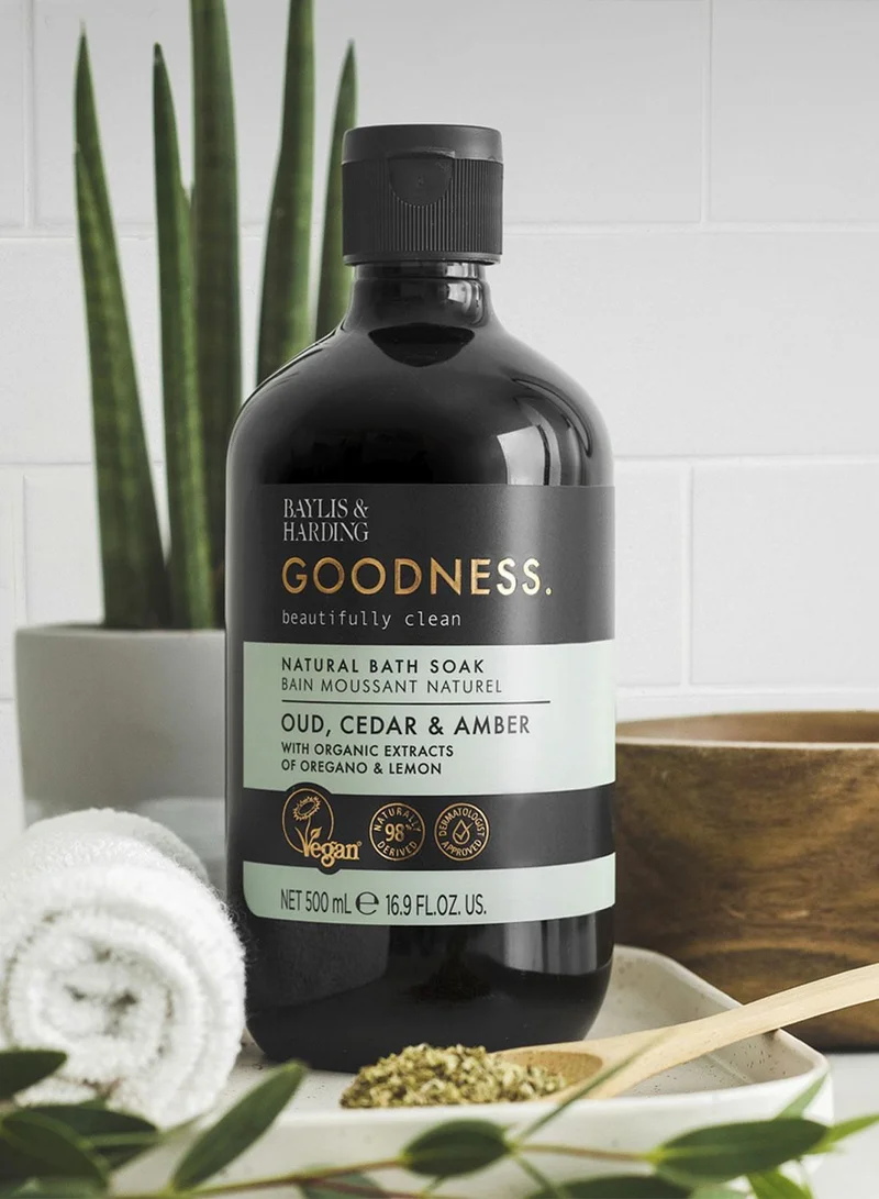 Baylis & Harding  Goodness Oud, Cedar & Amber Bath Soak, 500ml | Enriched with Organic Oregano & Lemon Extracts | Infused with Essential Oils for a Calming Soak | Dermatologist Approved | Vegan  | Best Price UAE