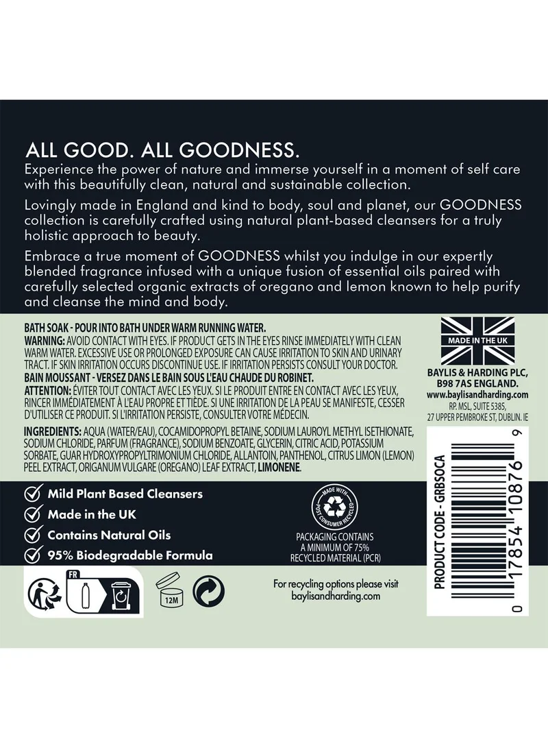 Baylis & Harding  Goodness Oud, Cedar & Amber Bath Soak, 500ml | Enriched with Organic Oregano & Lemon Extracts | Infused with Essential Oils for a Calming Soak | Dermatologist Approved | Vegan  | Best Price UAE